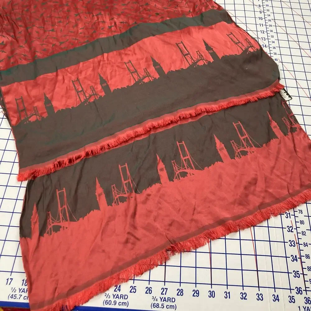 Pink & Gray Turkish Pashmina Hijab Istanbul Skyline Birds Lightweight 72x24 Wrap